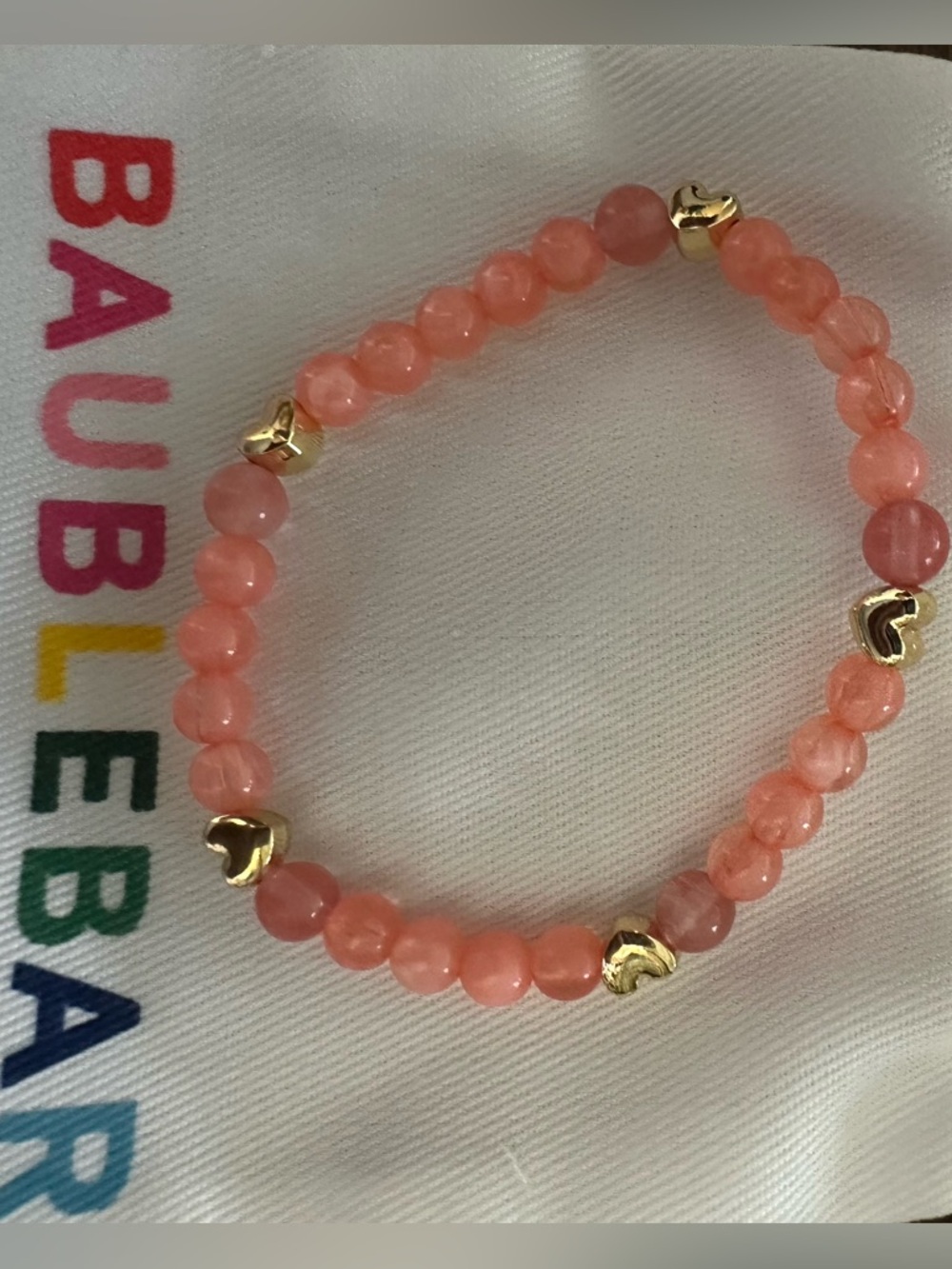 BaubleBar Pink Beaded Bracelet with Gold Heart Accents